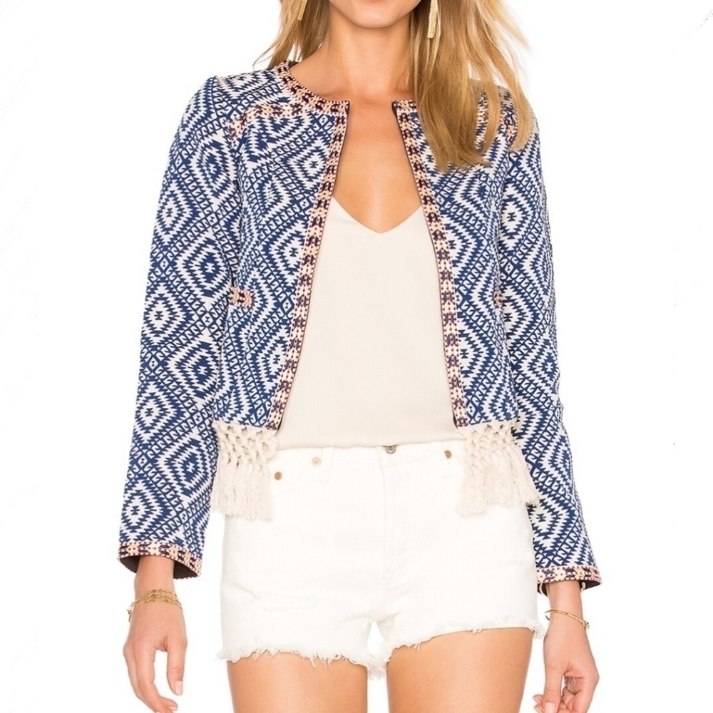 Tularosa Santa Fe Fringe Jacket in Diamondback Blue Cream Size XS